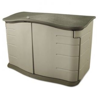 RUBBERMAID Horizontal plastic storage shed for storing garden tools and accessories. Includes one outdoor storage shed with floor and doors. Manufacturer Part Number RHP 3748