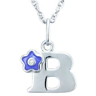 Children's Sterling Silver Enamel and Diamond Accent Initial "B" Pendant Necklace Jewelry