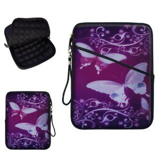 Super Bubble Padded Neoprene Sleeve Cover Case w. Accessory Pocket for BN Nook / Creative ZiiO / & Many Similar Size Tablets   Purple Butterfly Design Computers & Accessories