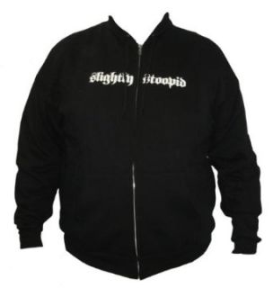 SLIGHTLY STOOPID Classic White Logo on Black Hooded Sweatshirt with Skull / Face Logo on Sleeve, Size Men's X Large Clothing