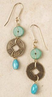 Earrings   Peace Coin and Turquoise Beads   May Vary Slightly Dangle Earrings Jewelry