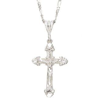 Sterling Silver Diamond Cut Crucifix Necklace Jewelry