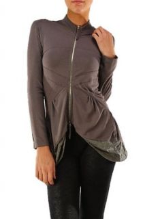 Caribbean Queen Women's Grey Zippered Front Slightly Peplum Jacket With Slimming Sewn Detail Lightweight Knit With Stretch Small
