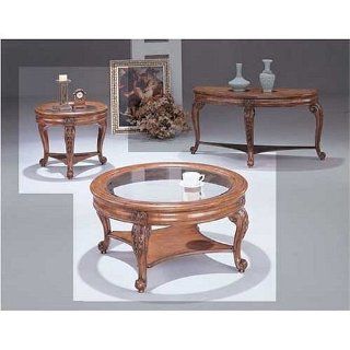 3 Pc Slightly Distressed Round Top Coffee Table Set  