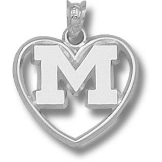 University of Michigan M Polished Heart Pendant   Sterling Silver  Sports Fan Pendants  Sports & Outdoors