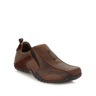 Skechers Brown leather panel grip slip on shoes