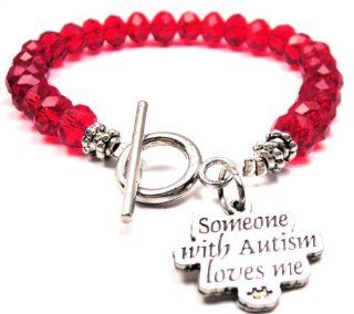 Someone with Autism Loves Me Red Crystal Beaded Toggle Bracelet ChubbyChicoCharms Jewelry
