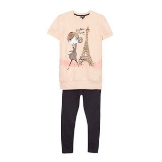 Star by Julien Macdonald Designer girls peach Eiffel tower sweat top and leggings set