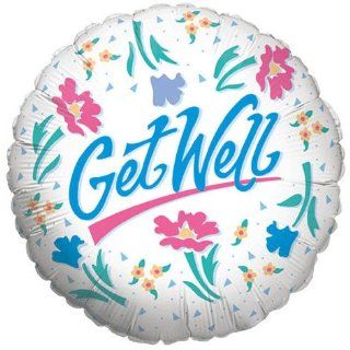 Mylar Foil Balloon 18" Round Get Well Soon Gift Ideas White Floral Confetti Blue Toys & Games