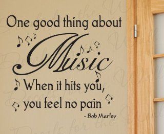 Music When it Hits You Feel No Pain Bob Marley   Band Piano Violin Guitar Singing Hobby   Adhesive Vinyl Quote Art Mural, Wall Lettering Decal, Saying Decoration, Sticker Decor   Home Decor Product