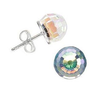 Crystal Ball Stud Earrings Sterling Silver Made with SWAROVSKI ELEMENTS 8mm Rainbow Finish Jewelry