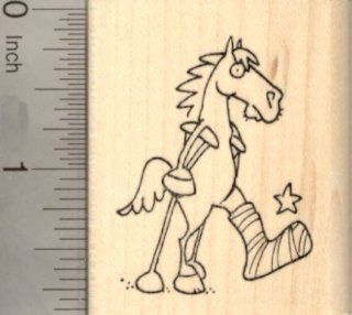 Get Well Horse Rubber Stamp, With Broken Leg and Crutches