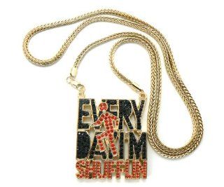 Gold Iced Out LMFAO Every Day I'm Shufflin Pendant with a 36 Inch Franco Chain Necklace Sorry For Party Rocking Jewelry