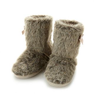 Lounge & Sleep Light brown faux fur slipper boots