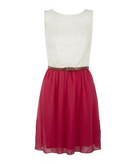 Pink and Cream Colour Block Lace Dress