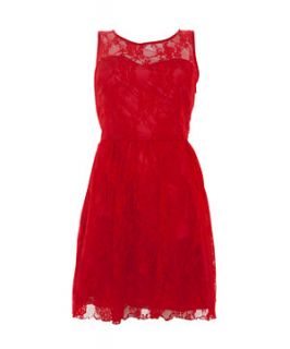 Parisian Red Sweetheart Lace Sleeveless Dress