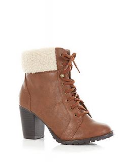 Brown Faux Shearling Cuff Lace Up Boots