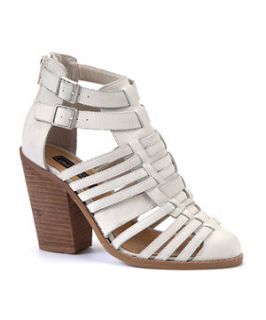 Limited White Leather Caged Chunky Heel Sandals