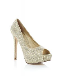 Gold Diamante Peep Toe Court Shoes