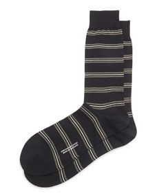 Pantherella Mid Calf Classic Neat Stripe Dress Socks, Black