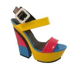 Fahrenheit Womens Fig 02 Blue Slingback Rainbow Wedge Sandals