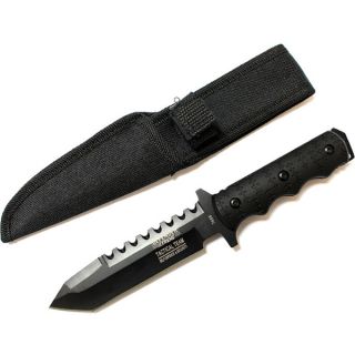 inch Defender Xtreme Tactical Team All Black Serrated Blade Hunting