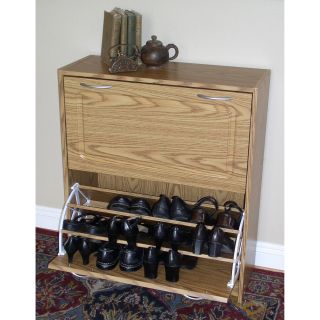 4D Concepts Deluxe Double Shoe Cabinet   Oak   Shoe Storage