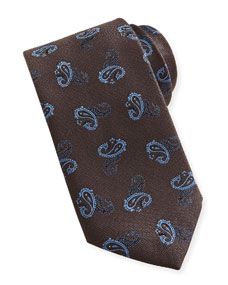Brioni Paisley Textured Silk Tie, Brown/Blue