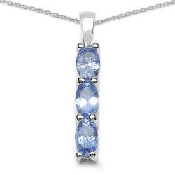 Malaika Sterling Silver Blue Tanzanite 3 stone Necklace  