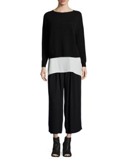 Eileen Fisher Fine Gauge Cashmere Box Top, Sleeveless Silk Long Shell & Pleated Wide Leg Silk Pants