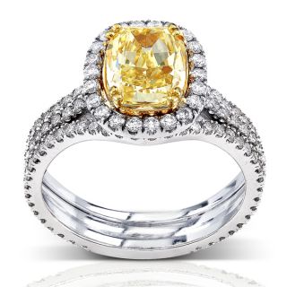 Noori 14k White Gold 1.60ct TDW Certified Princess Cut Yellow Diamond