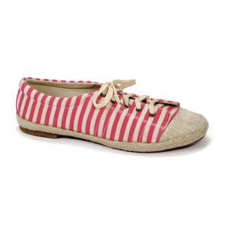 Muk Luks Womens Paige Pink Striped Canvas Sneakers  