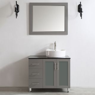 Vinnova Tuscany 36 inch Grey Single Vanity with White Vessel Sink with