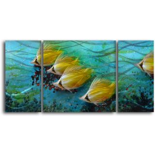 My Art Outlet Just Keep Swimming 3 Piece Original Painting Plaque