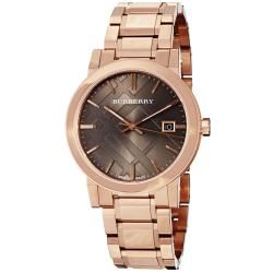 Burberry Mens Large Check Brown Dial Rose Goldtone Steel Watch