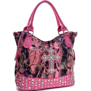 Patent and Camo Rhinestone Cross Pyramid Tote   Shopping