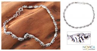 Sterling Silver Elephant Parade Anklet (India)  