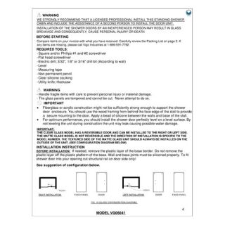 Vigo Elan 74 x 52 Frameless Shower Door 0.375 Clear Glass