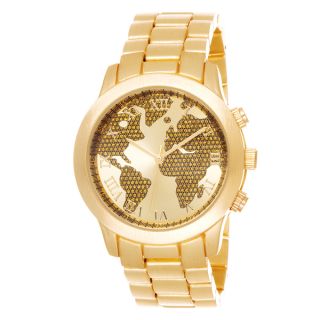 Fortune NYC Boyfriend Gold Case Globe Map Dial / Gold Strap Watch