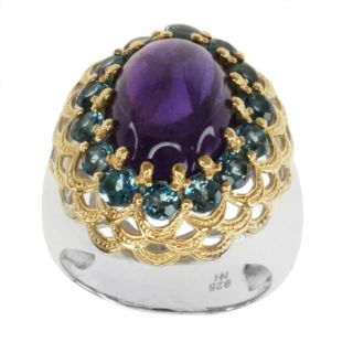 Michael Valitutti Two tone Silver Amethyst and London Blue Topaz Ring