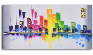 Rainbow City Scape Oil Painted Wall Art   Wall Art