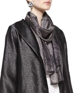 Eileen Fisher High Collar Textured Jacket, Silk Tunic/Tank, Crepe Ankle Pants & Mesh Print Whisper Silk Scarf, Petite