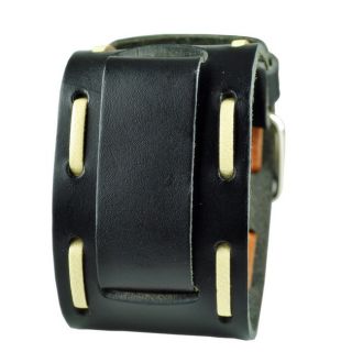 Nemesis Black Wide Stitch Leather Cuff Wrist Watch Band