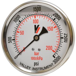 Valley Instrument Grade A 4in. Back Mount Glycerin Filled Gauge — 0-3000 PSI  Hydraulic Gauges