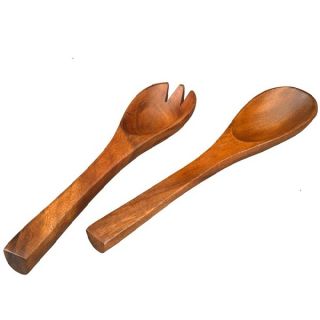 Handcarved Acacia Wood Two Piece Salad Serving Set (Philippines