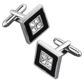Zodaca Black/ Silver Square Cufflink with 4 Jewels   14630390