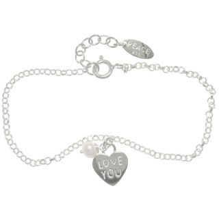 CGC Sterling Silver Heart Charm Chain Bracelet with Love You Message