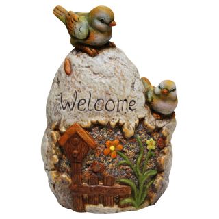 Alpine Welcome Sign Rock with Bird Garden Statue