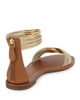 Tory Burch Mignon Rings Ankle Wrap Sandal, Gold