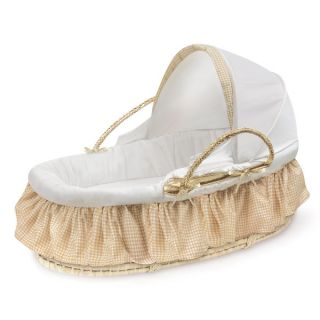 Fabric Canopy Natural Moses Basket in Beige Gingham   15251058
